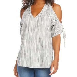 Karen Kane Black and White Cold Shoulder Blouse